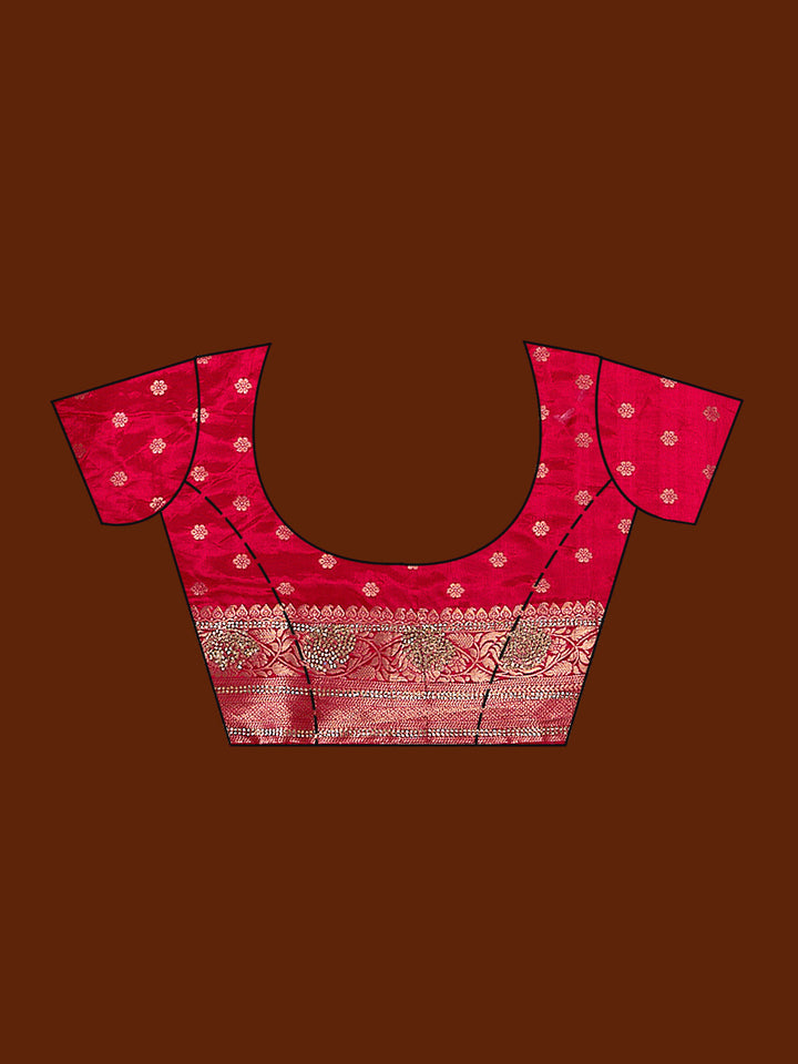 Magenta Pink Silk Jaal Stonework Saree With Matching Blouse Piece