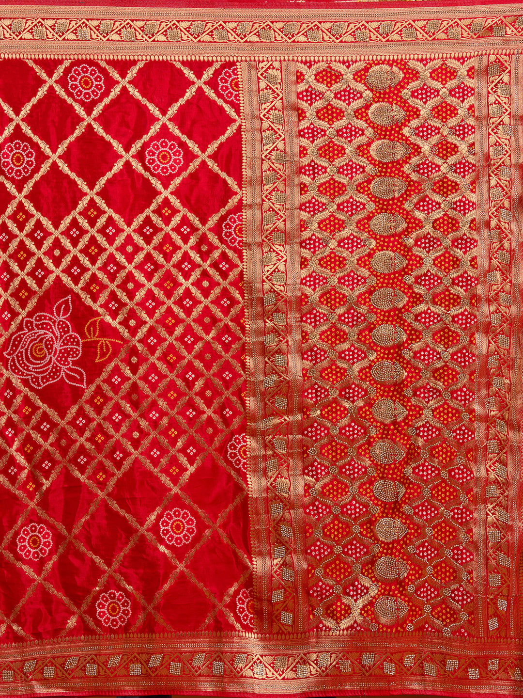 Red Silk Jaal Stonework Saree With Matching Blouse Piece