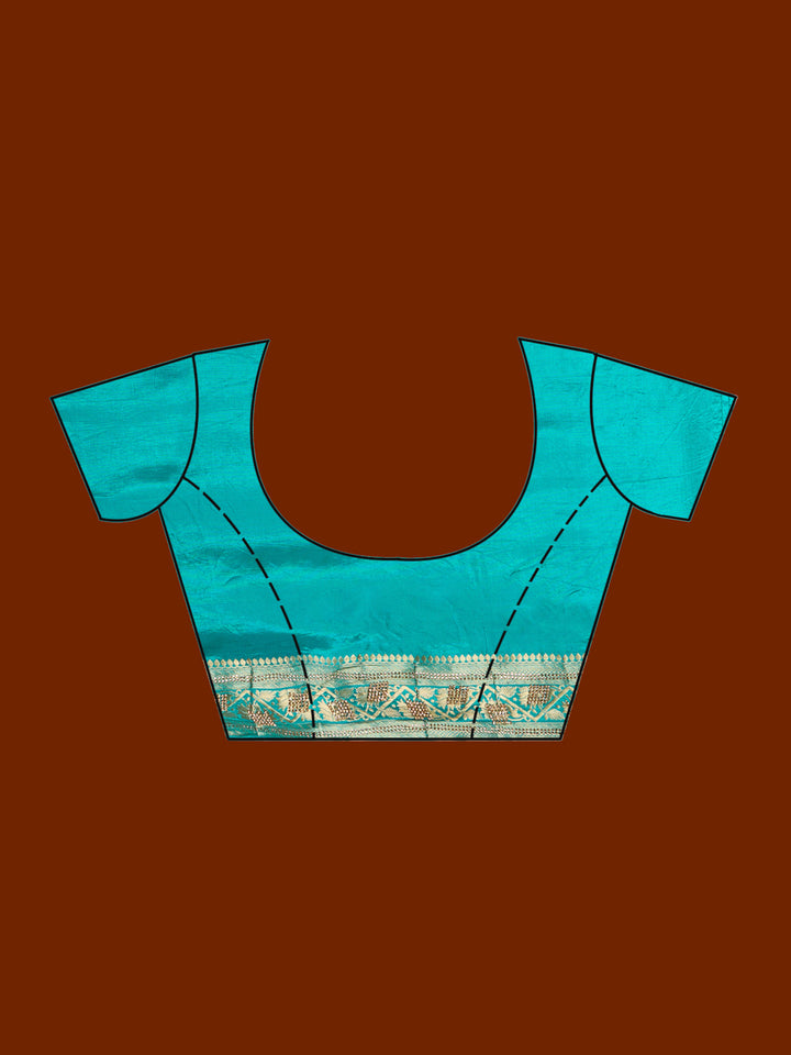 Turquoise Blue Silk Jaal Stonework Saree With Matching Blouse Piece