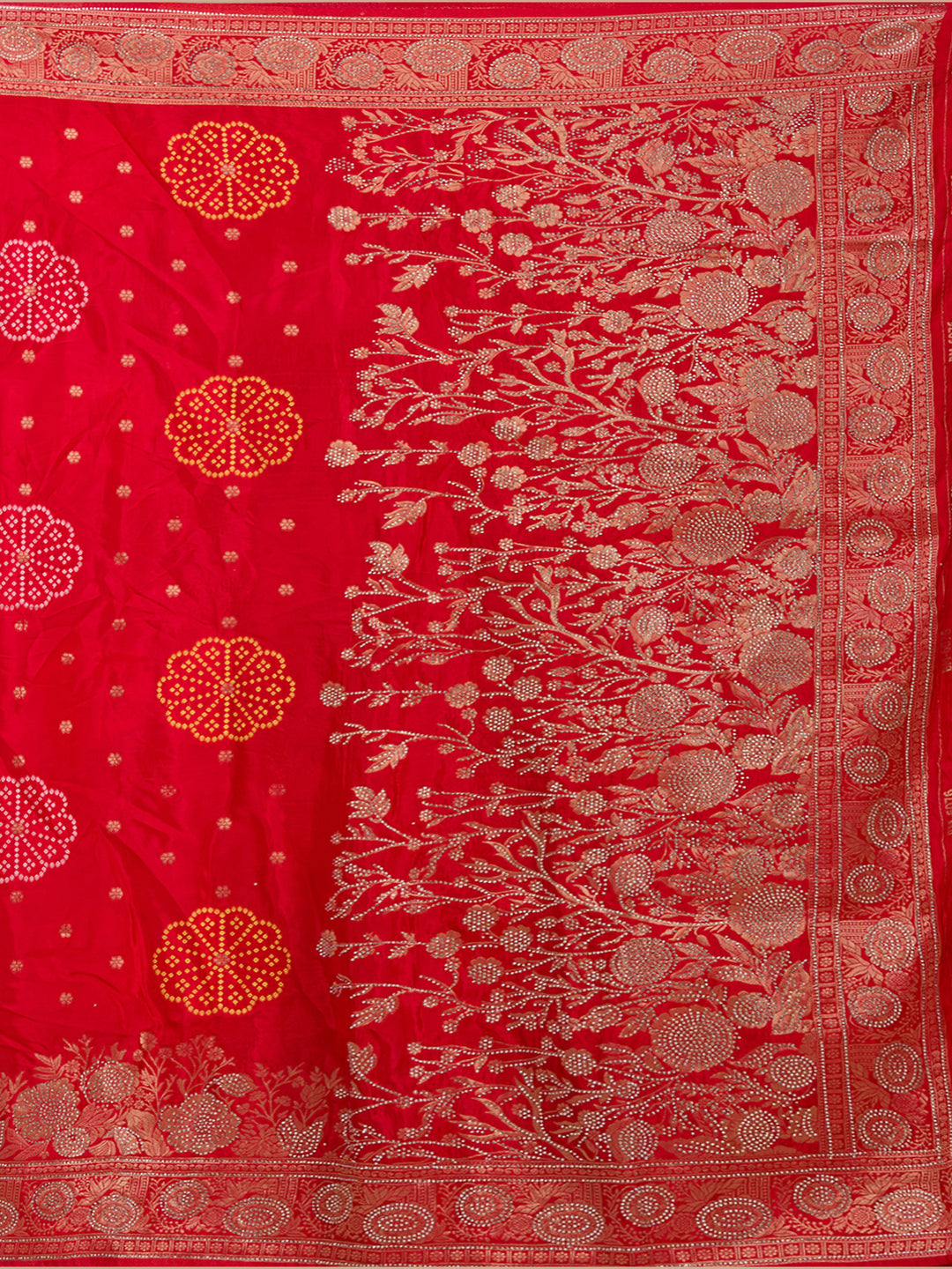 Red Silk Buti Gold Stonework Saree With Matching Blouse Piece