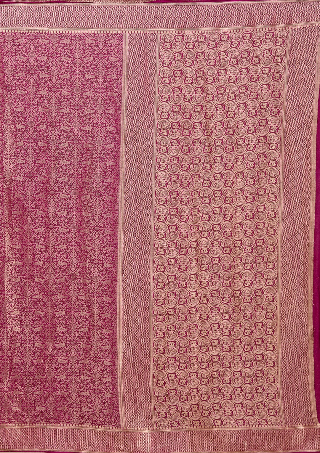 Magenta Pink Georgette Jaal Gold Zariwork Saree With Matching Blouse Piece