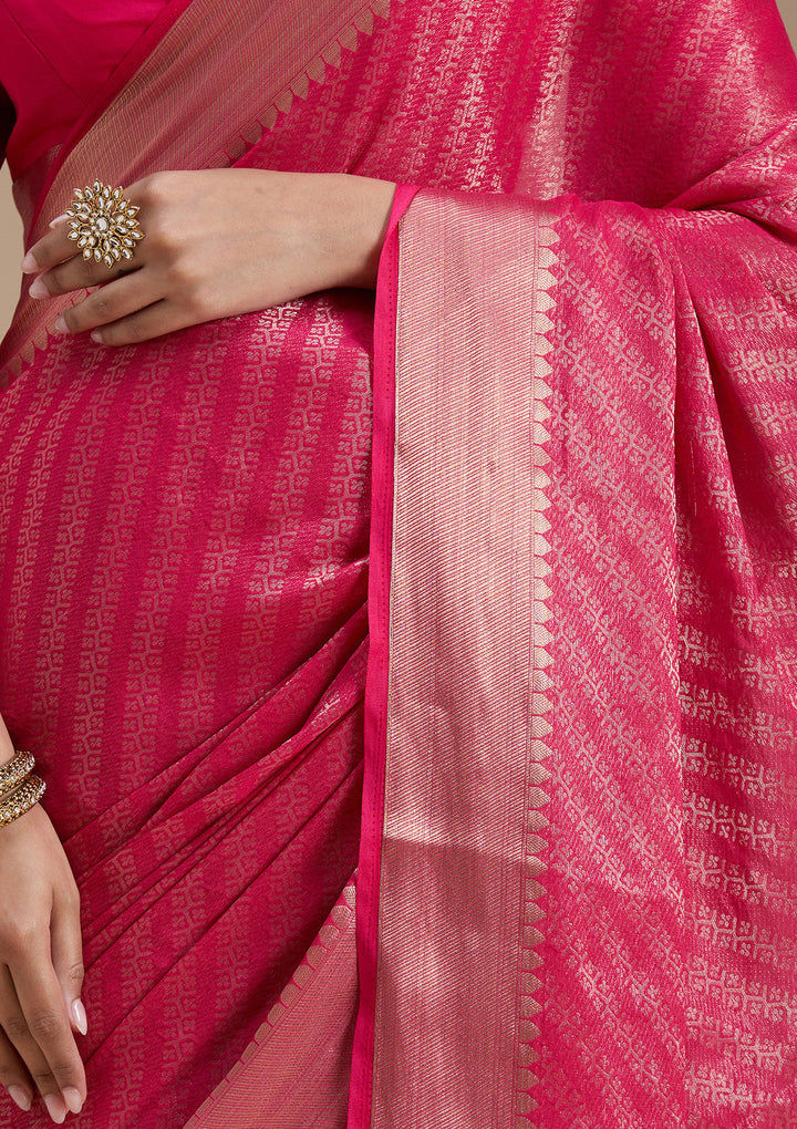 Rani Pink Georgette Banarasi Gold Zariwork Saree With Matching Blouse Piece