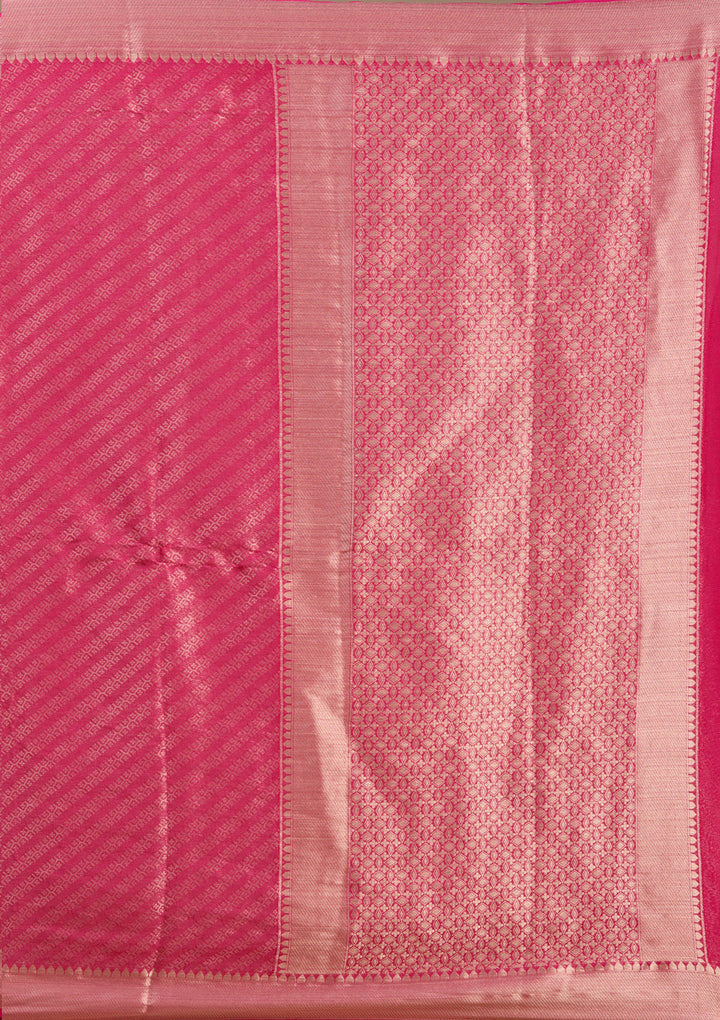 Rani Pink Georgette Banarasi Gold Zariwork Saree With Matching Blouse Piece