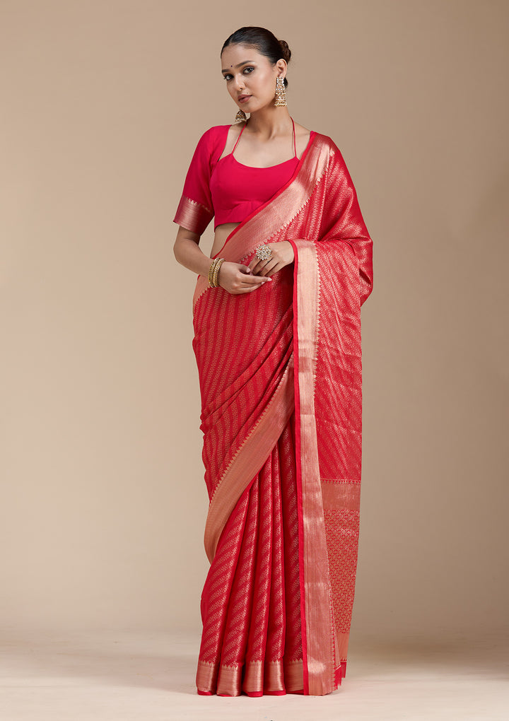 Red Georgette Banarasi Gold Zariwork Saree With Matching Blouse Piece