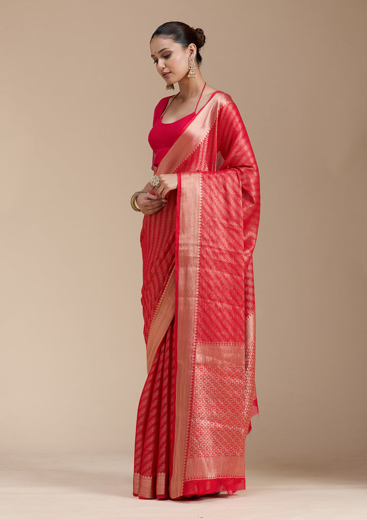 Red Georgette Banarasi Gold Zariwork Saree With Matching Blouse Piece
