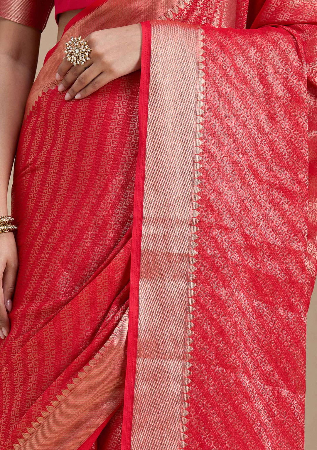 Red Georgette Banarasi Gold Zariwork Saree With Matching Blouse Piece