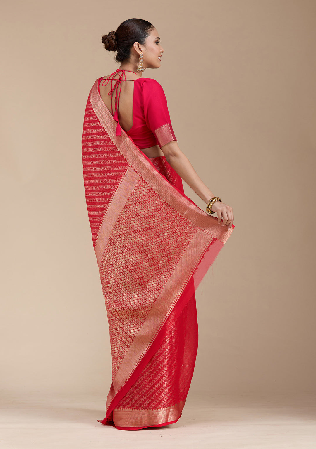Red Georgette Banarasi Gold Zariwork Saree With Matching Blouse Piece
