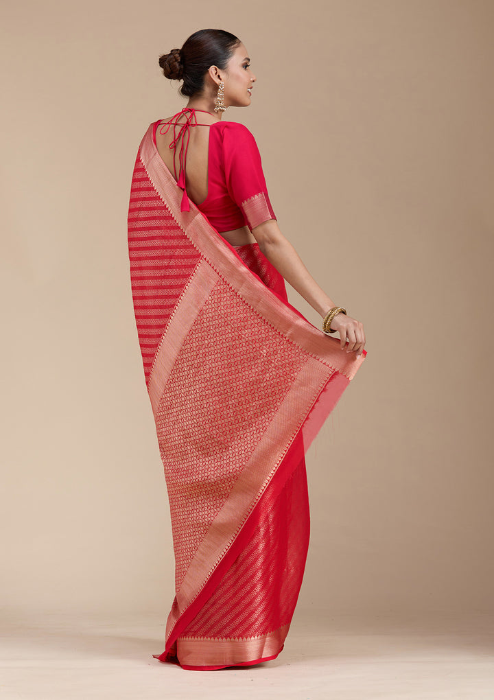 Red Georgette Banarasi Gold Zariwork Saree With Matching Blouse Piece
