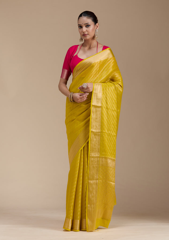 Yellow Georgette Banarasi Gold Zariwork Saree With Matching Blouse Piece