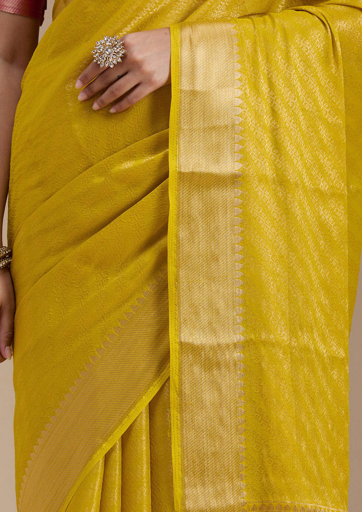 Yellow Georgette Banarasi Gold Zariwork Saree With Matching Blouse Piece