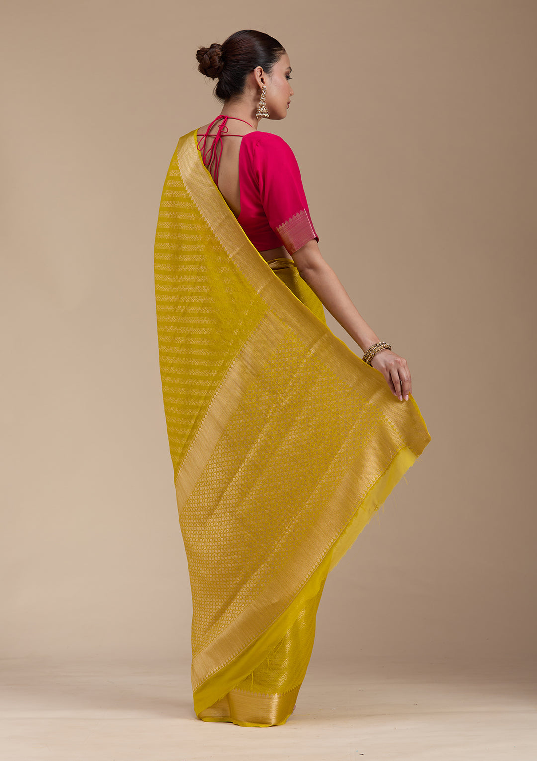 Yellow Georgette Banarasi Gold Zariwork Saree With Matching Blouse Piece