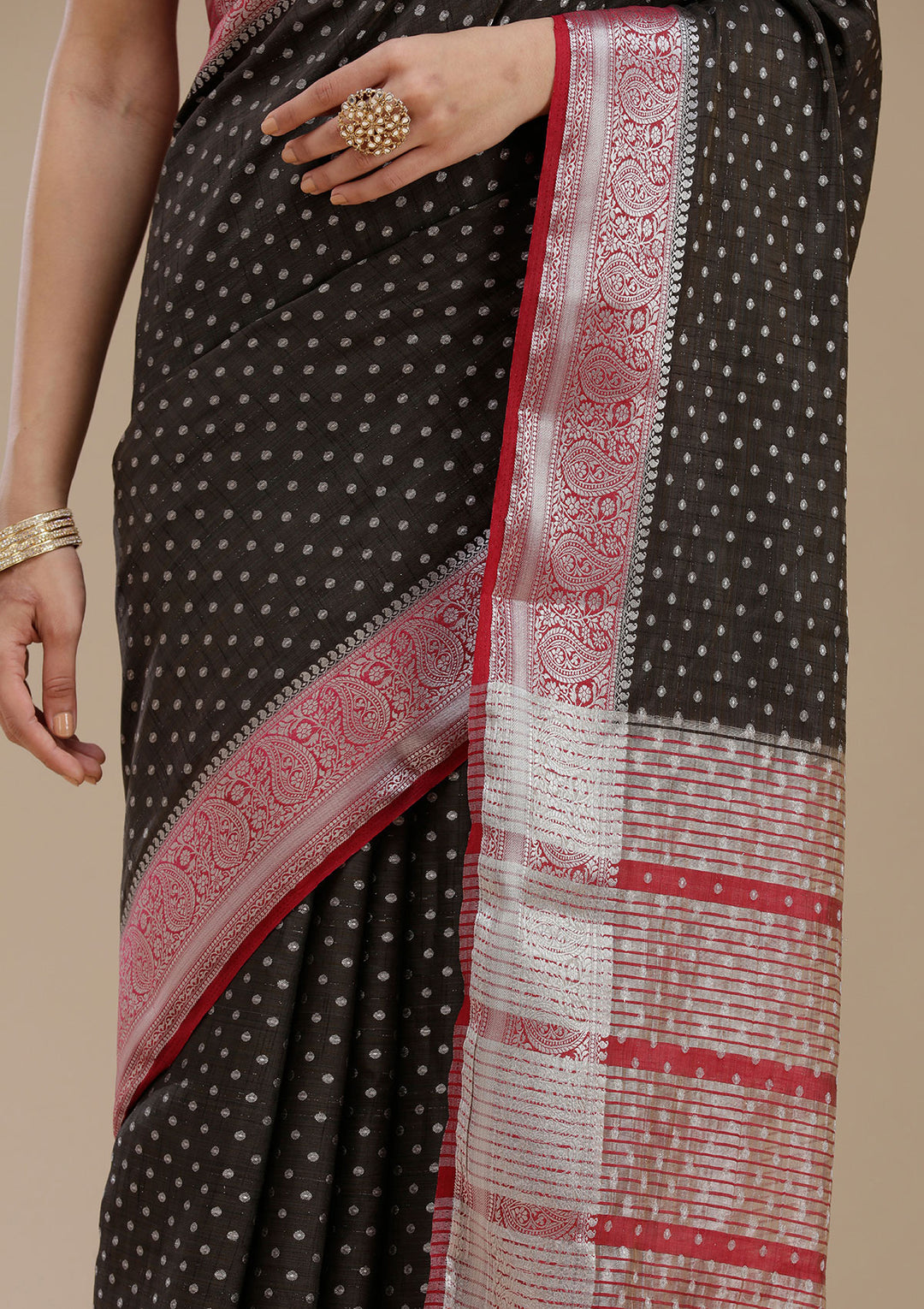 Black Silk Buti Gold Zariwork Saree With Matching Blouse Piece