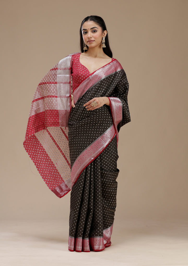 Black Silk Buti Gold Zariwork Saree With Matching Blouse Piece