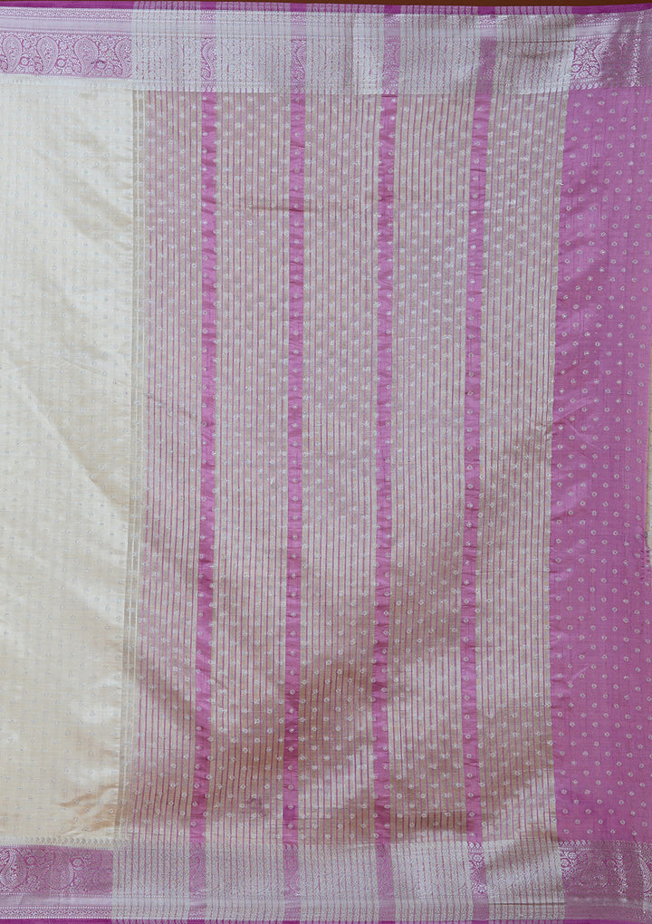 Off White Silk Buti Gold Zariwork Saree With Matching Blouse Piece