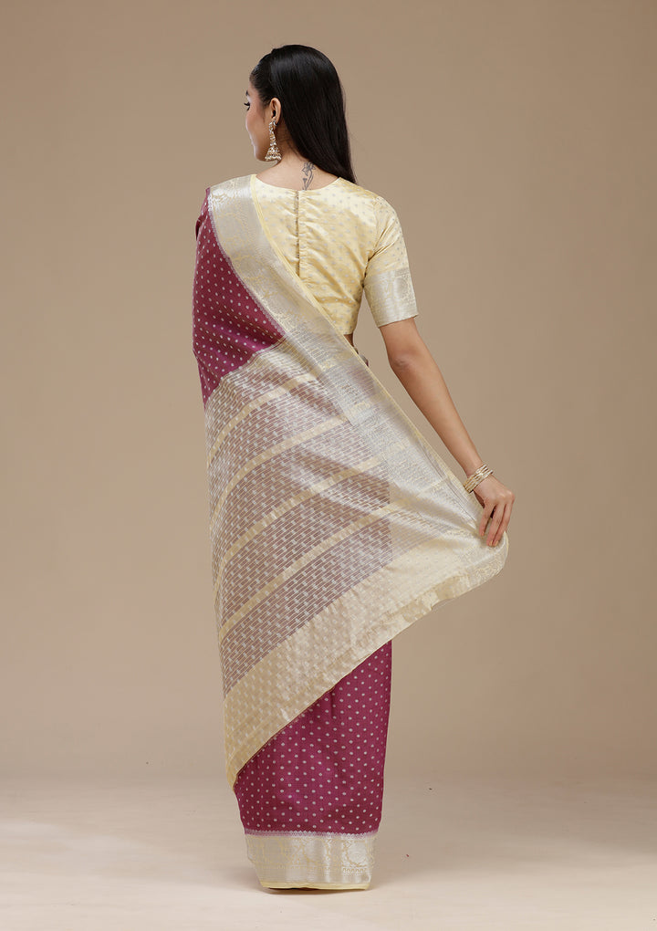 Wine Tussar Buti Silver Zariwork Saree With Matching Blouse Piece