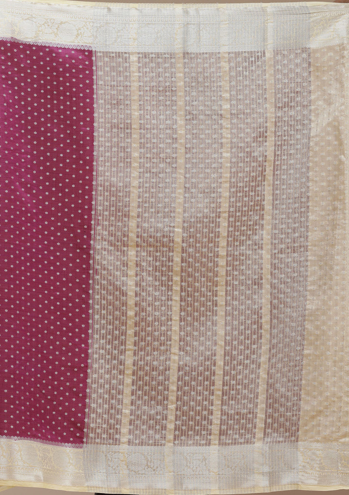 Wine Tussar Buti Silver Zariwork Saree With Matching Blouse Piece