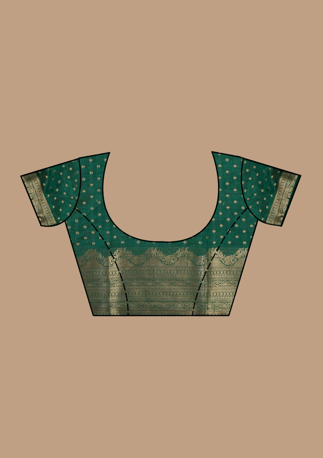 Bottle Green Silk Buti Gold Zariwork Saree With Matching Blouse Piece