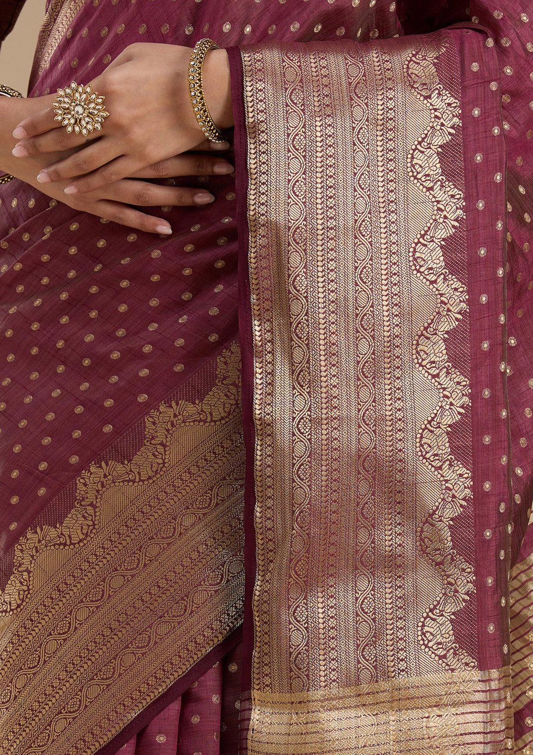 Brown Silk Buti Gold Zariwork Saree With Matching Blouse Piece