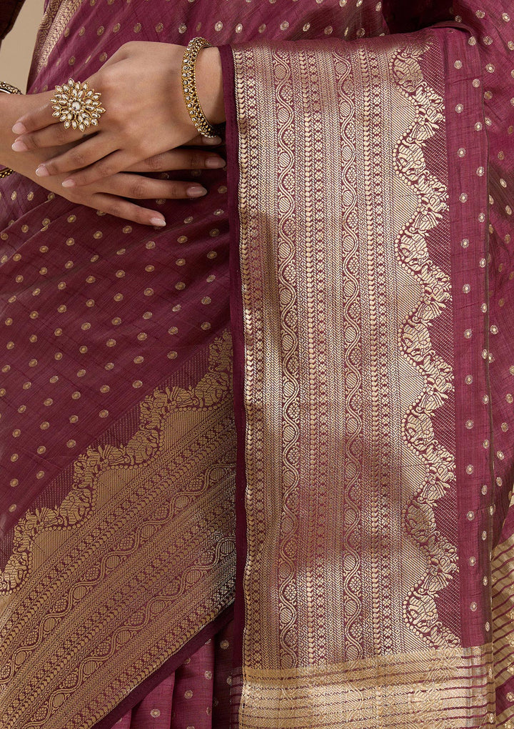 Brown Silk Buti Gold Zariwork Saree With Matching Blouse Piece