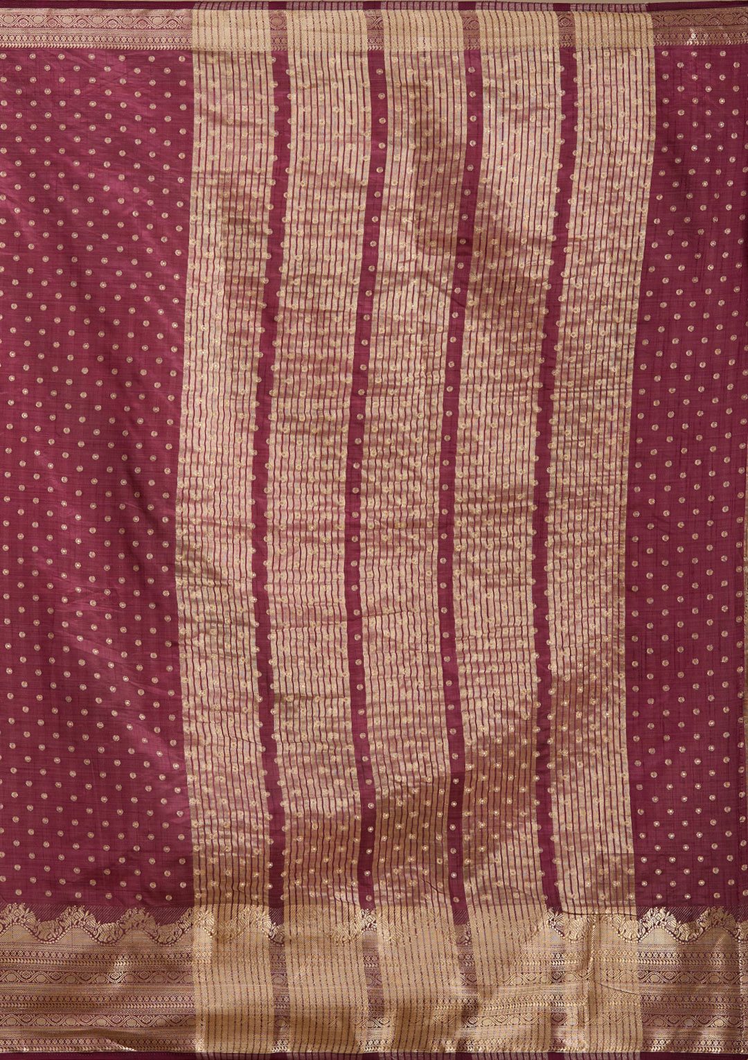 Brown Silk Buti Gold Zariwork Saree With Matching Blouse Piece