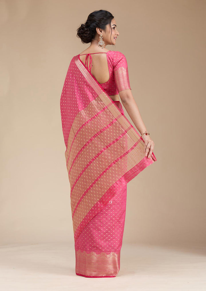 Pink Silk Buti Gold Zariwork Saree With Matching Blouse Piece