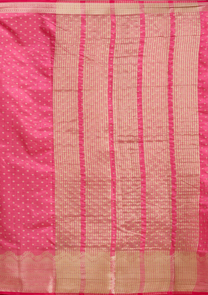 Pink Silk Buti Gold Zariwork Saree With Matching Blouse Piece