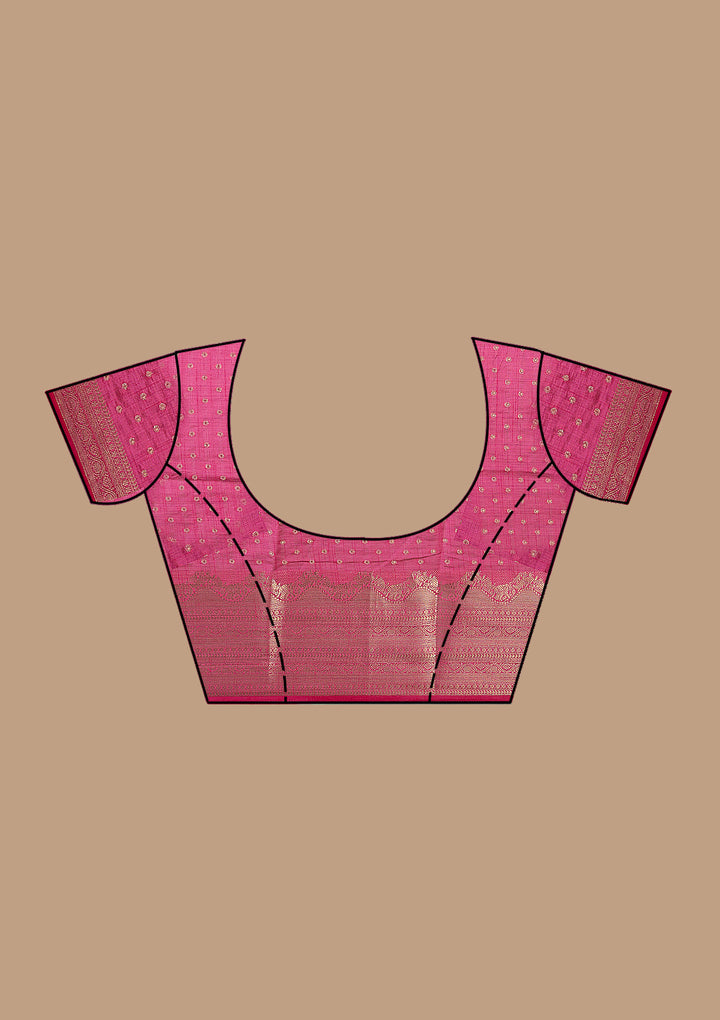 Pink Silk Buti Gold Zariwork Saree With Matching Blouse Piece