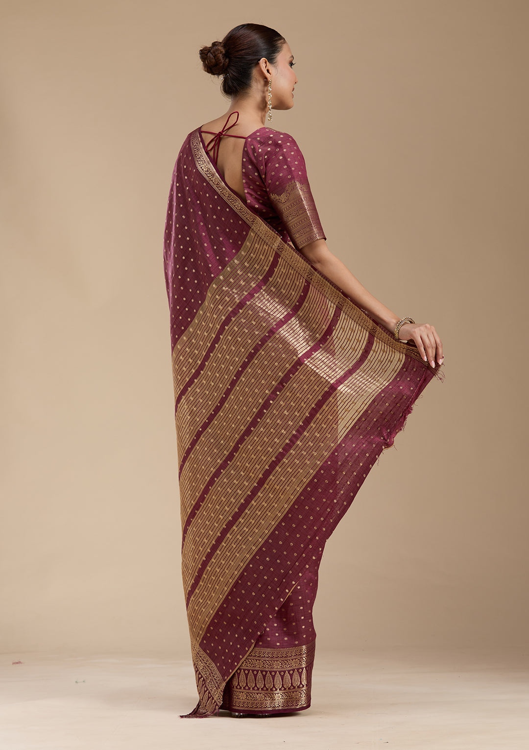 Maroon Silk Buti Gold Zariwork Saree With Matching Blouse Piece
