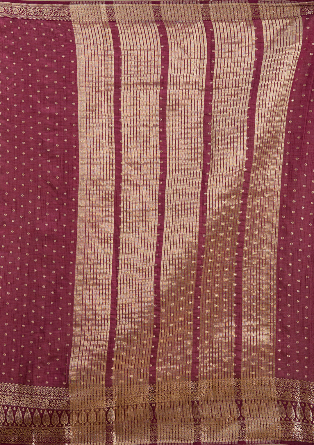 Maroon Silk Buti Gold Zariwork Saree With Matching Blouse Piece