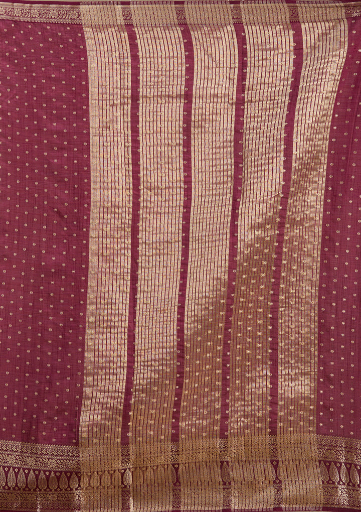 Maroon Silk Buti Gold Zariwork Saree With Matching Blouse Piece