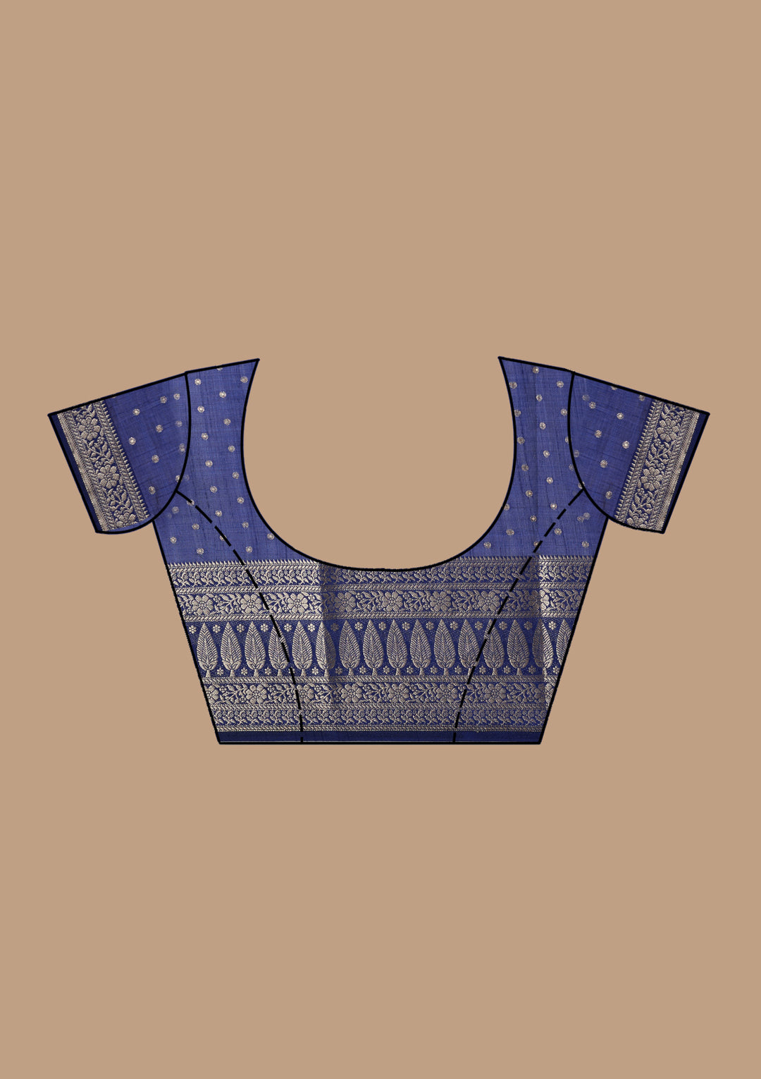 Navy Blue Silk Buti Gold Zariwork Saree With Matching Blouse Piece