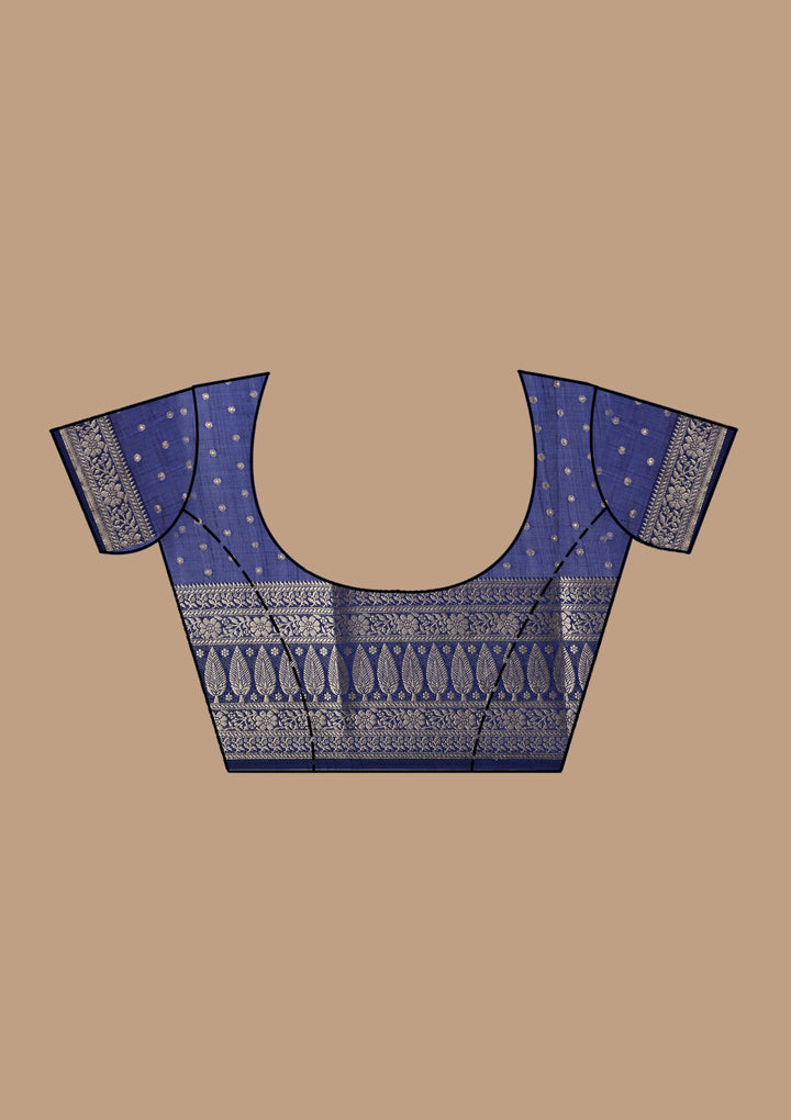Navy Blue Silk Buti Gold Zariwork Saree With Matching Blouse Piece
