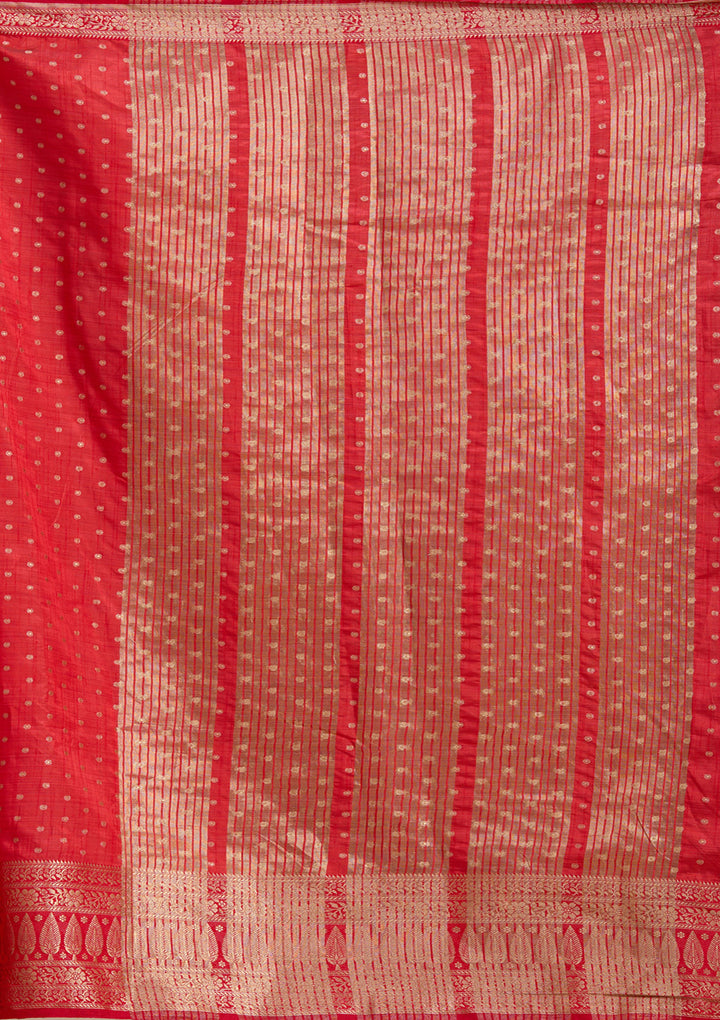 Red Silk Buti Gold Zariwork Saree With Matching Blouse Piece