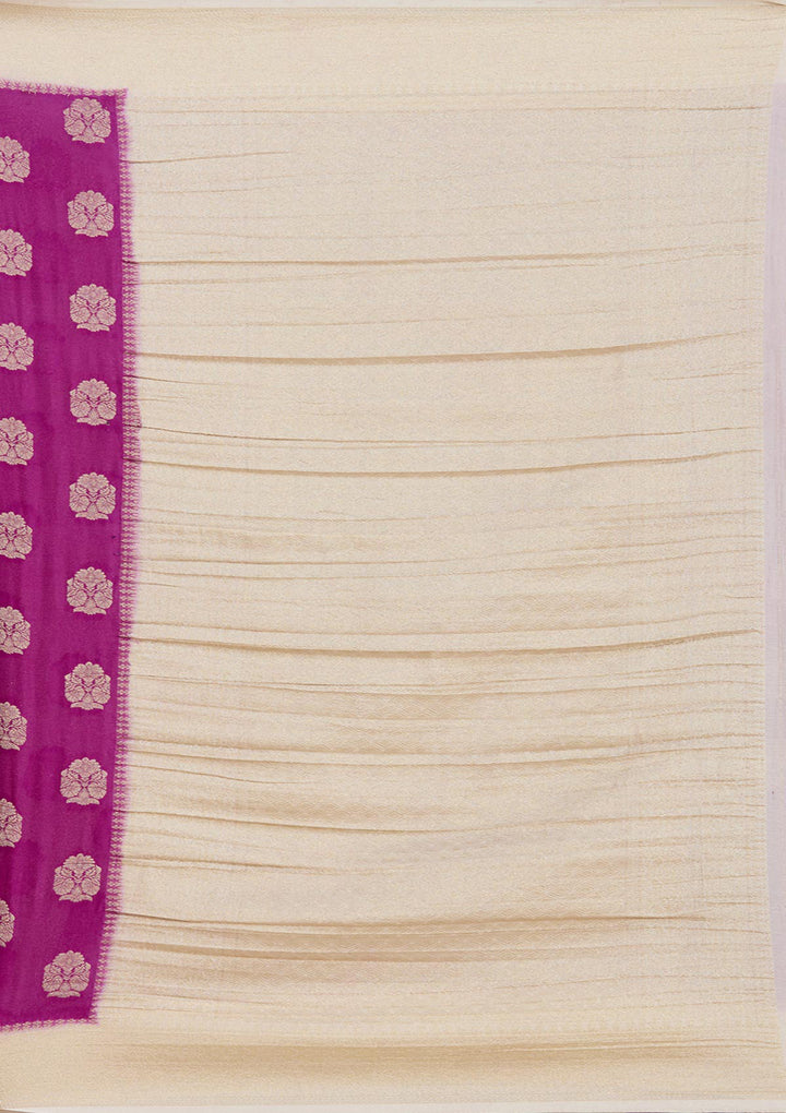 Wine Georgette Buti Gold Zariwork Saree With Matching Blouse Piece