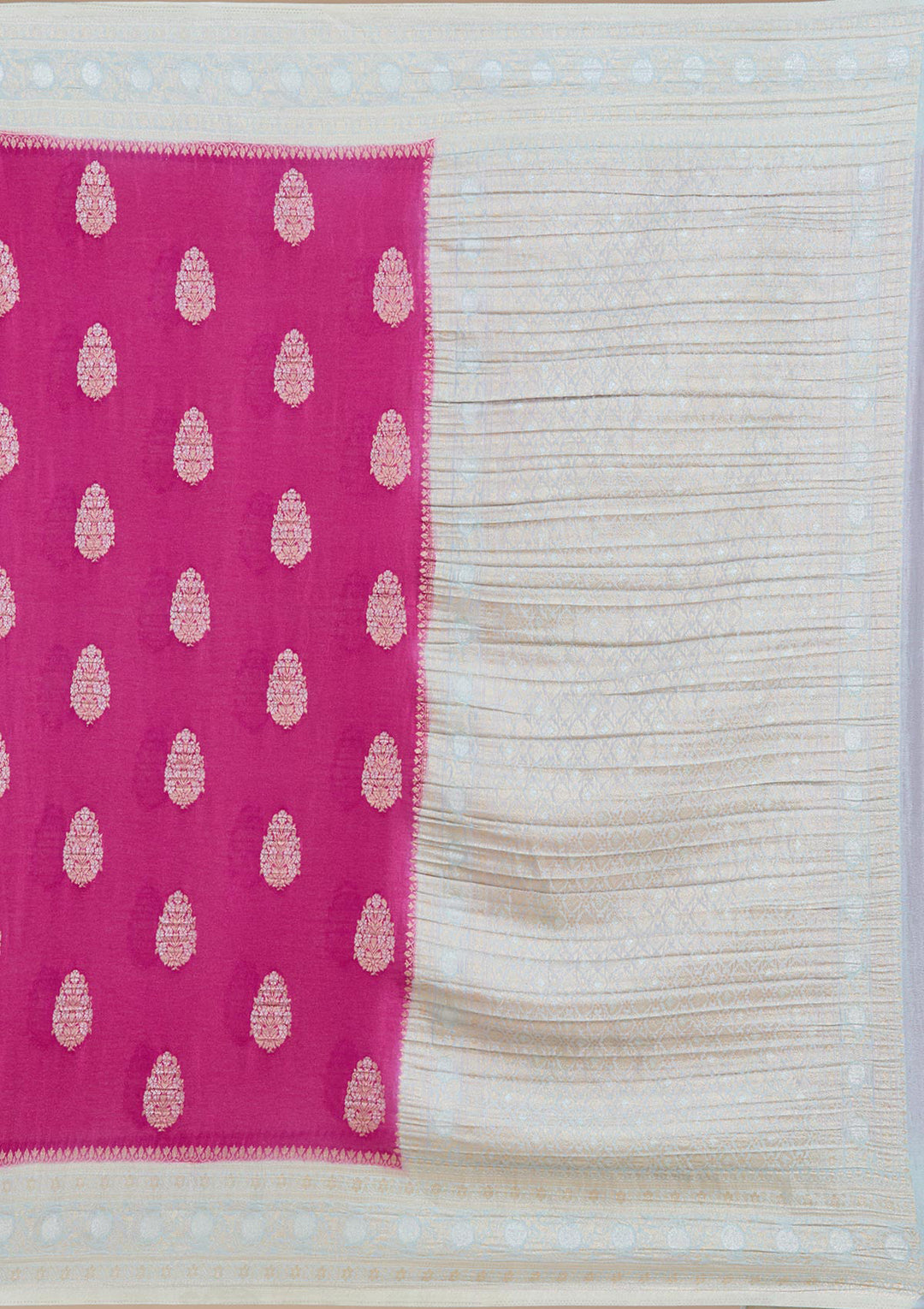 Magenta Pink Georgette Buti Gold Zariwork Saree With Matching Blouse Piece