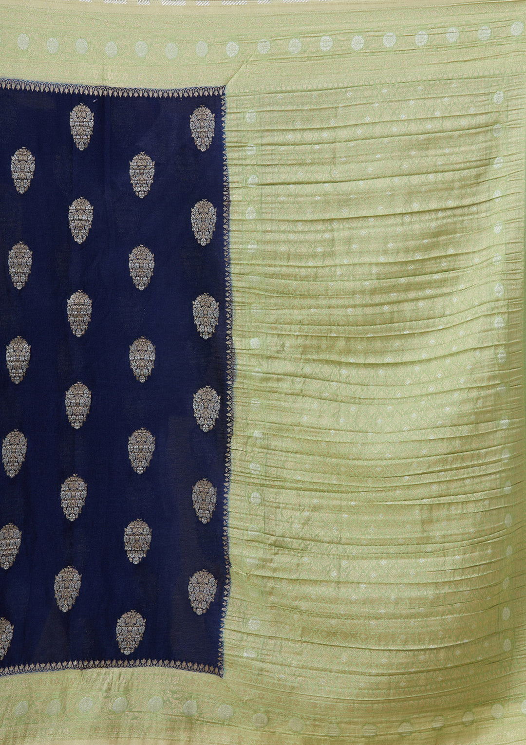 Navy Blue Georgette Buti Gold Zariwork Saree With Matching Blouse Piece