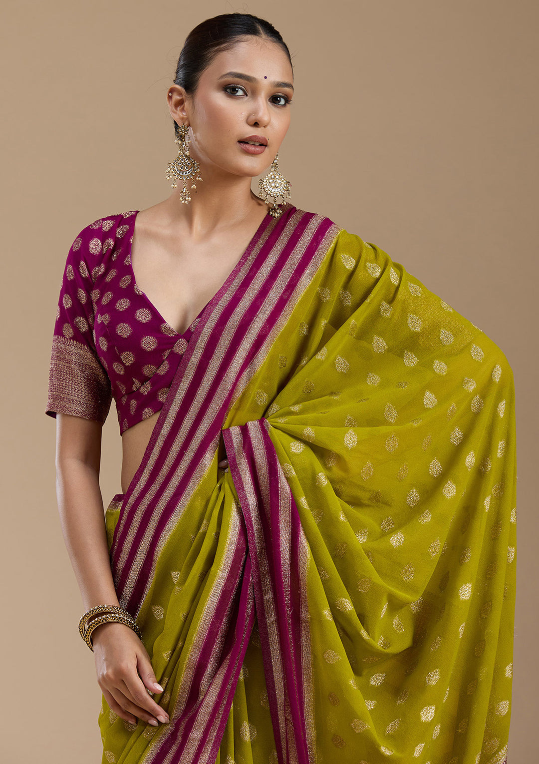 Parrot Green Zariwork (Gold) Georgette Silk_Saree
