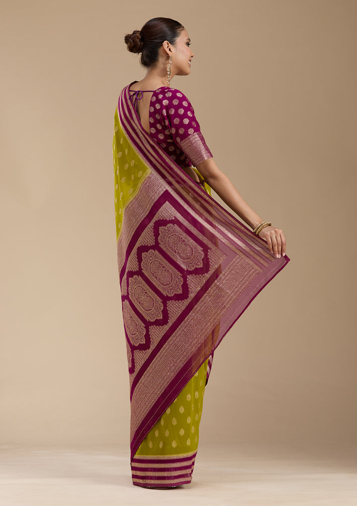 Parrot Green Zariwork (Gold) Georgette Silk_Saree