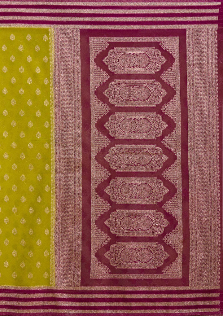 Parrot Green Zariwork (Gold) Georgette Silk_Saree