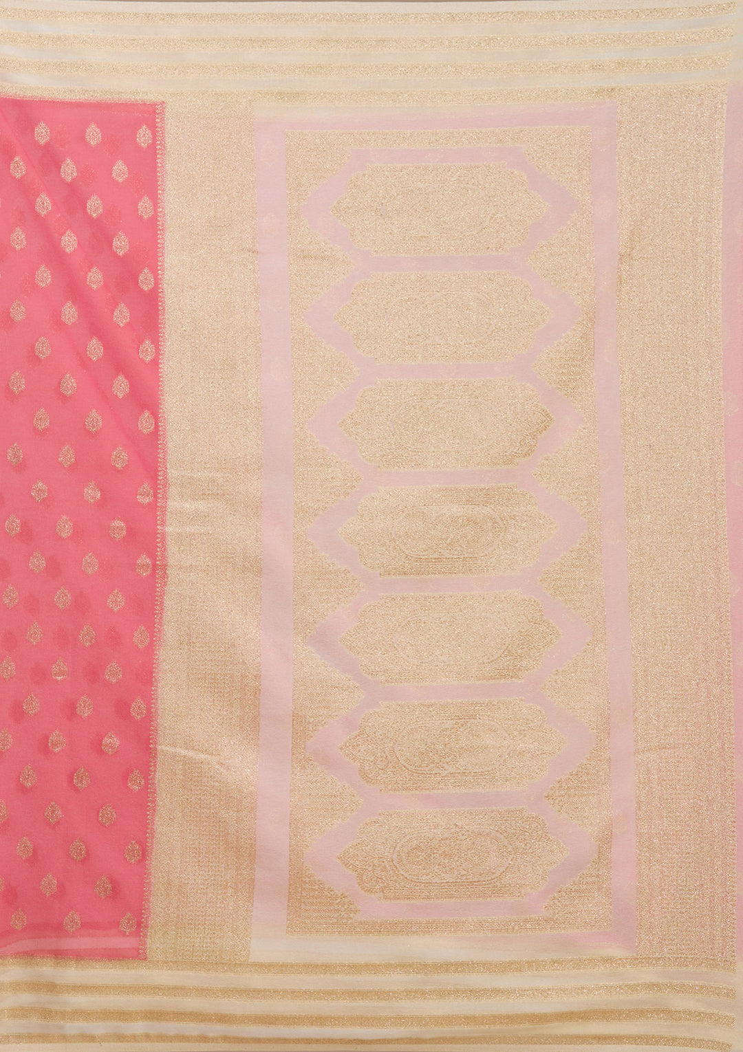 Peach Georgette Buti Gold Zariwork Saree With Matching Blouse Piece