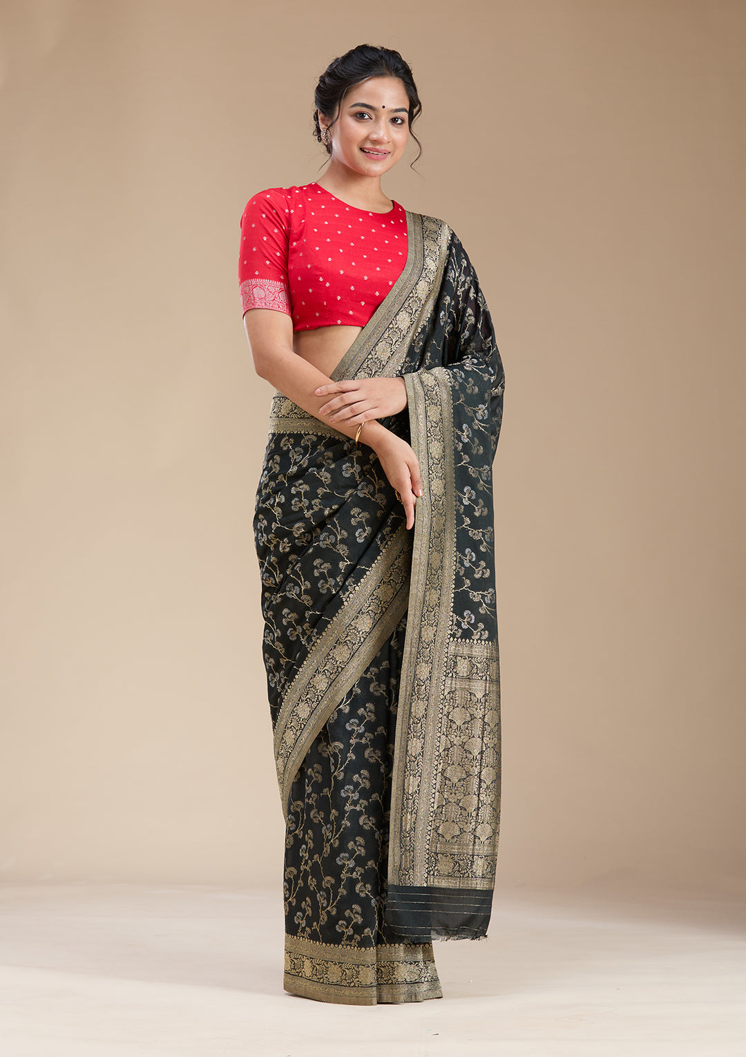 Black Georgette Banarasi Gold Zariwork Saree With Matching Blouse Piece