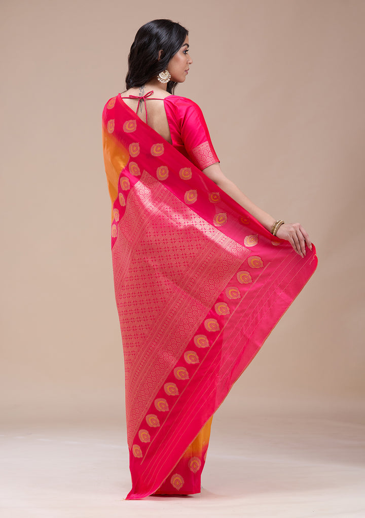 Orange Silk Buti Gold Zariwork Saree With Matching Blouse Piece