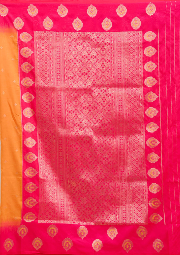 Orange Silk Buti Gold Zariwork Saree With Matching Blouse Piece