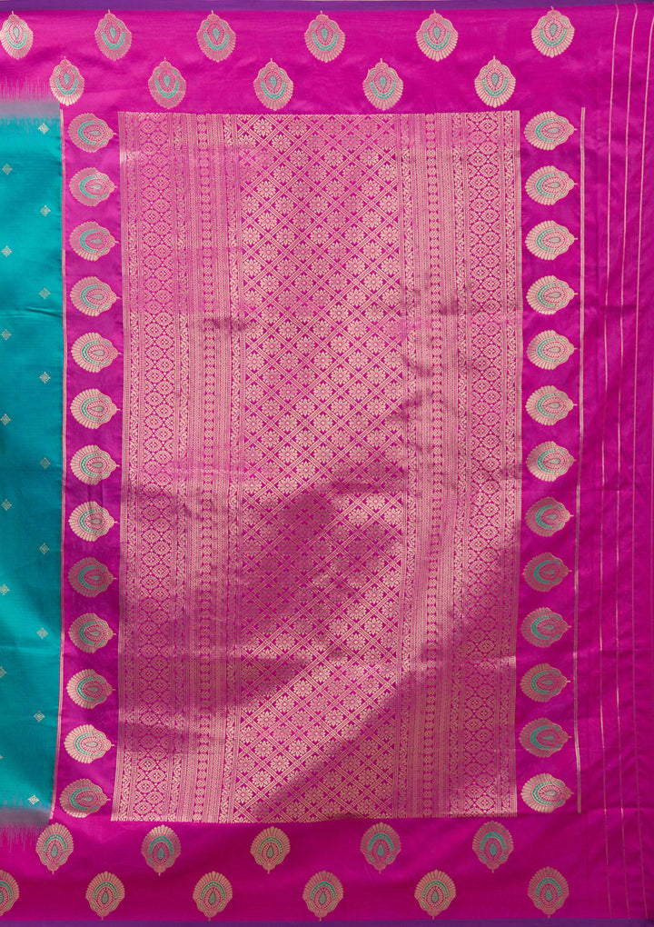 Rama Green Silk Buti Gold Zariwork Saree With Matching Blouse Piece