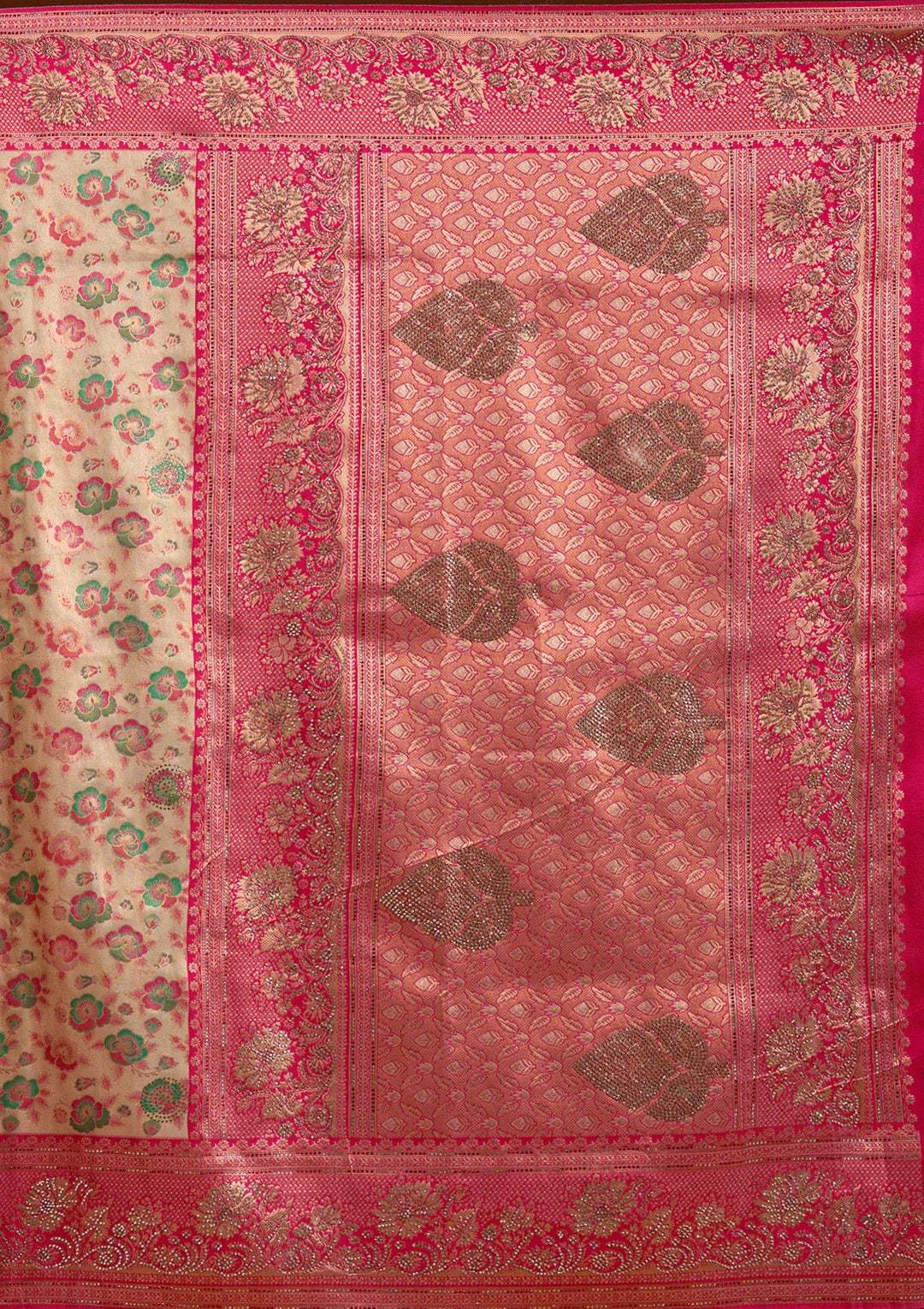 Beige Silk Jaal Printed Saree With Matching Blouse Piece