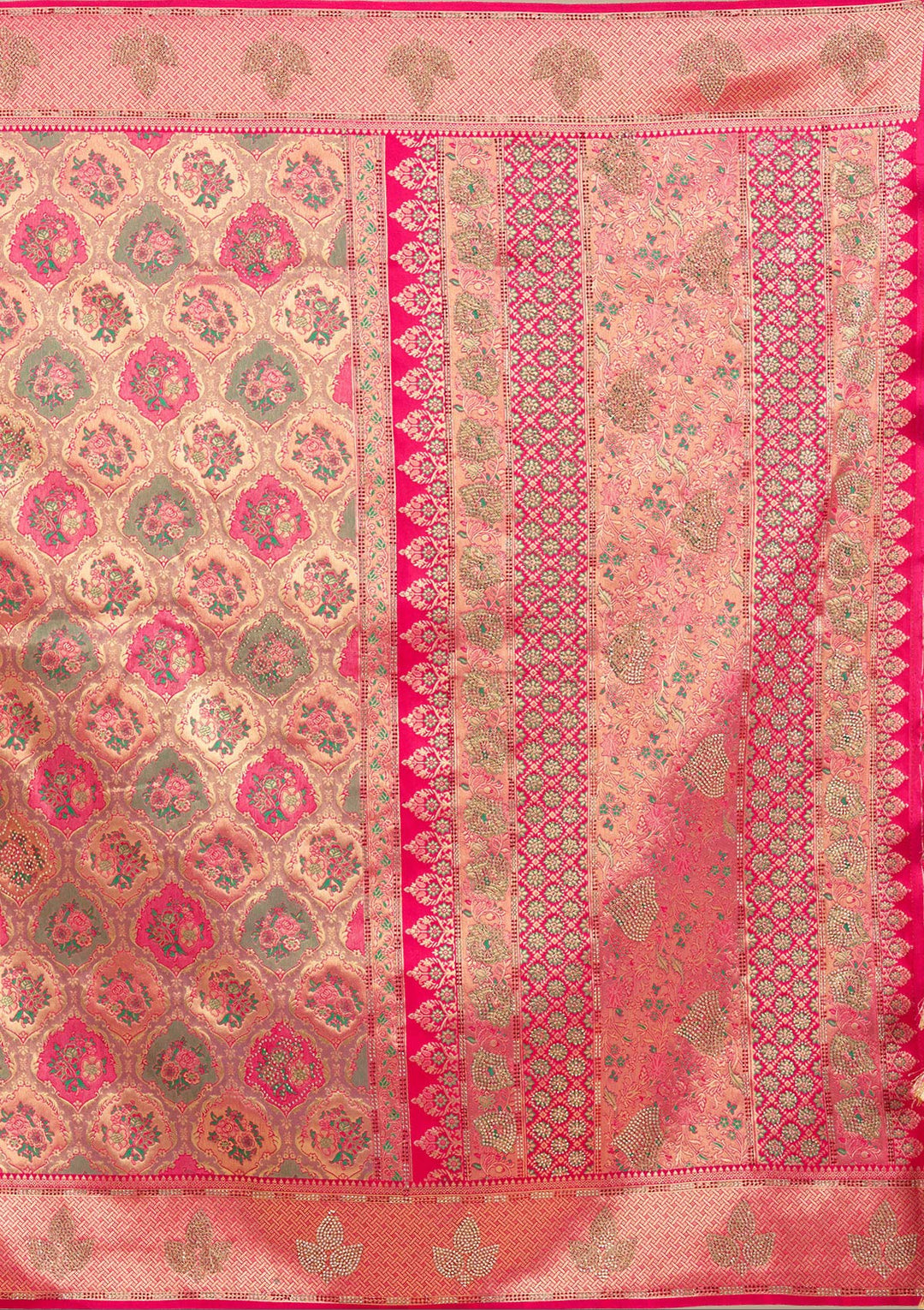 Rani Pink Silk Jaal Printed Saree With Matching Blouse Piece