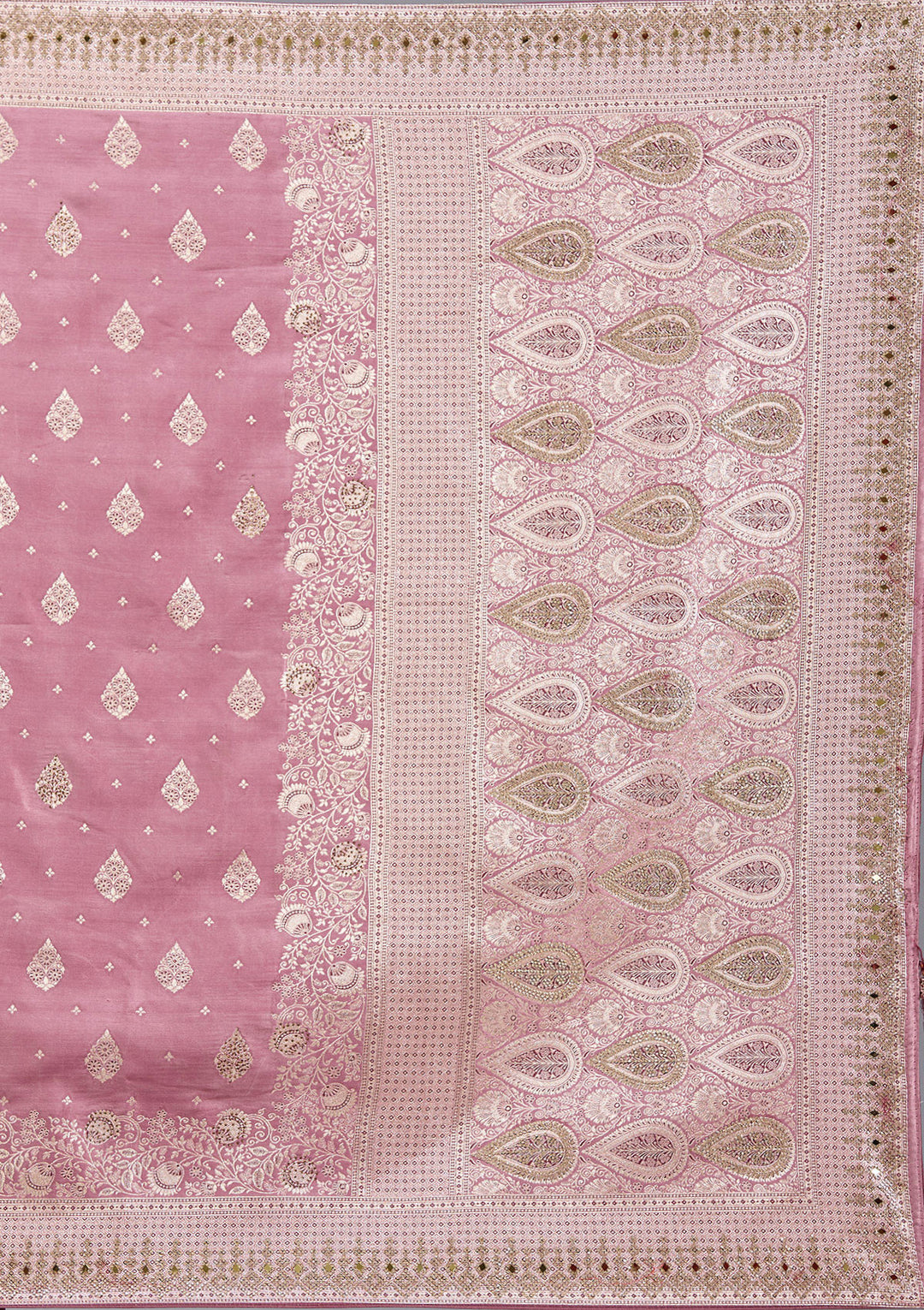 Mauve Silk Buti Mirrorwork Saree With Matching Blouse Piece