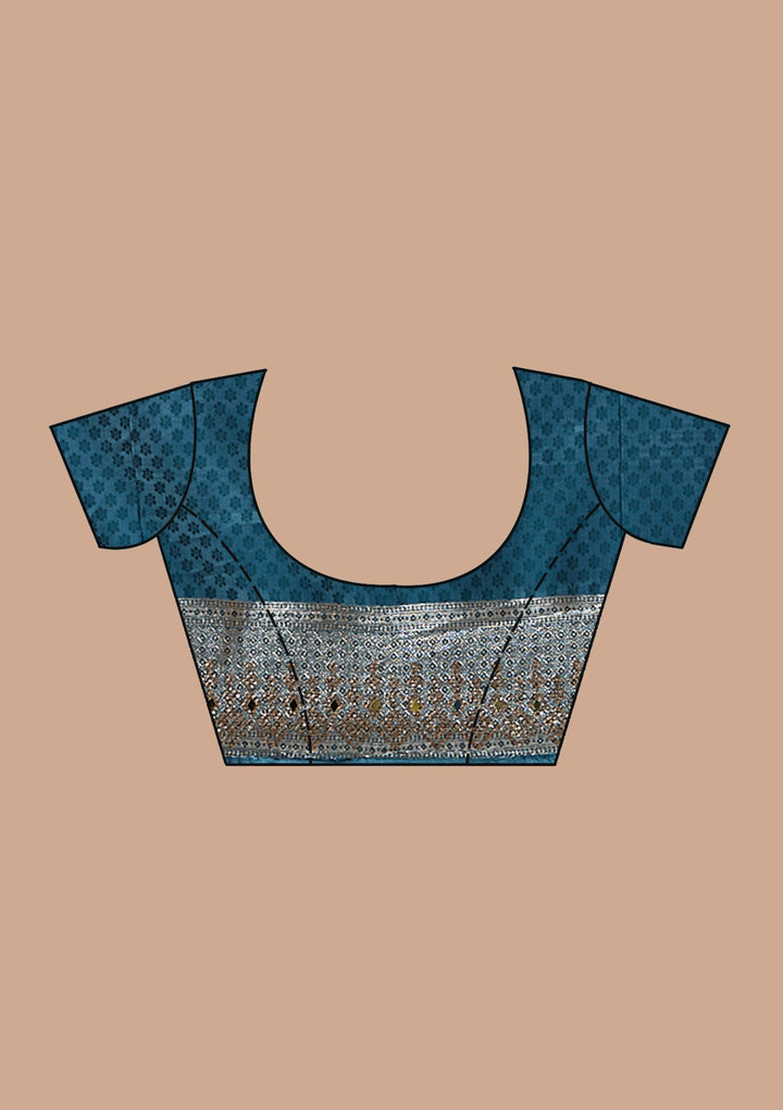 Navy Blue Silk Buti Stonework Saree With Matching Blouse Piece