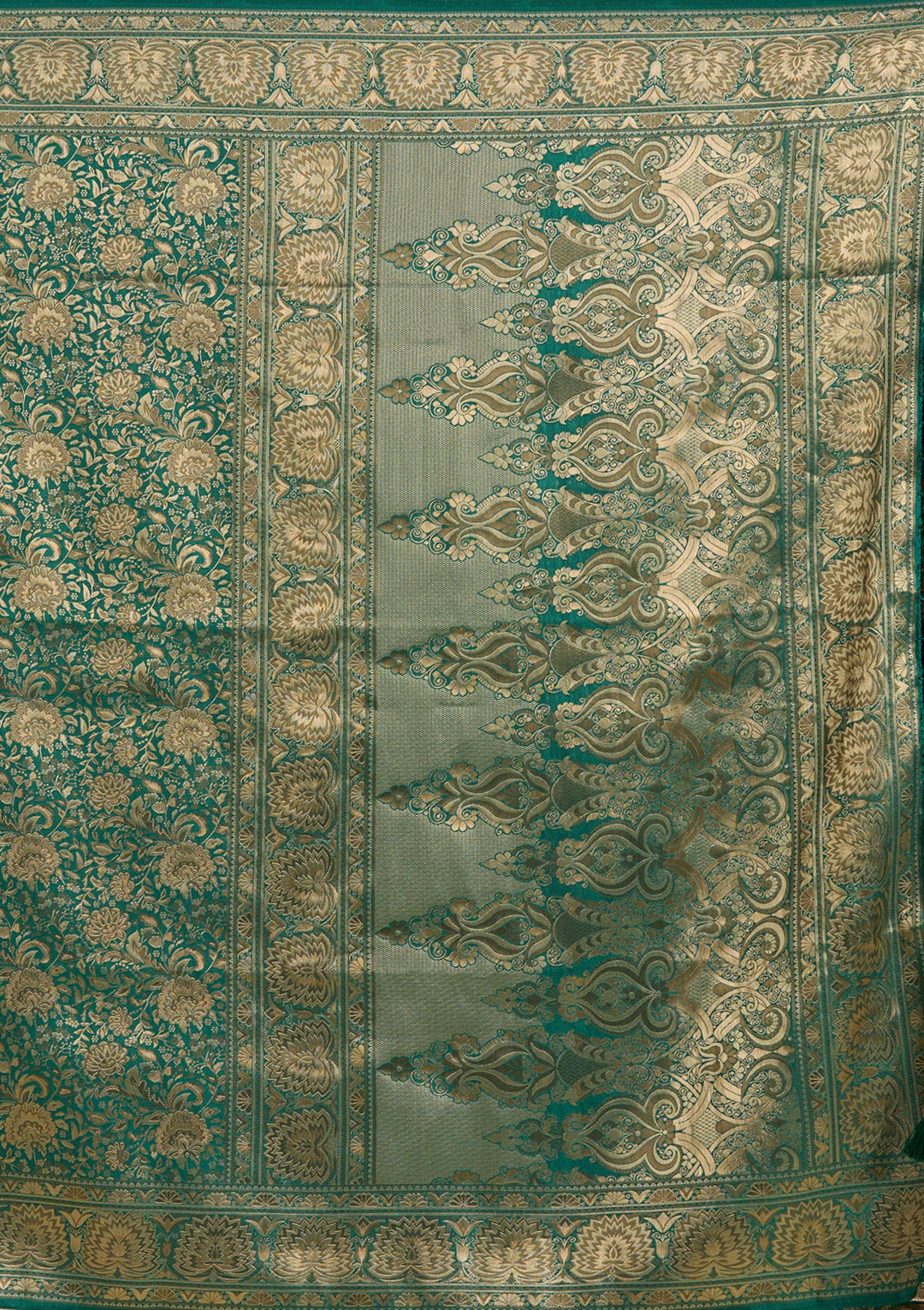 Bottle Green Silk Jaal Zariwork Saree With Matching Blouse Piece