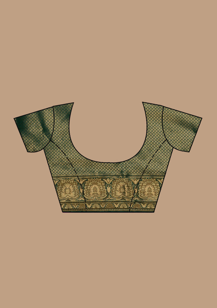 Bottle Green Silk Jaal Zariwork Saree With Matching Blouse Piece